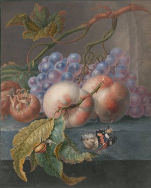 Vruchten met een vlinder en een slak by Herman Henstenburgh Oil Painting