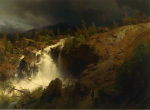 A Mountain Torrrent by Herman Herzog Oil Painting