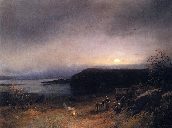 Main Product Photo of Campfire in Moonlight Painting by Herman Herzog