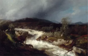 Fisherman by a Waterfall Oil painting by Herman Herzog