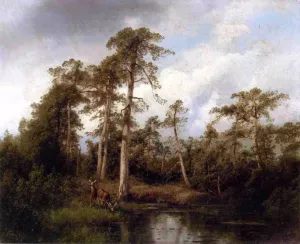 Florida Live Oaks with Deer by Herman Herzog - Oil Painting Reproduction