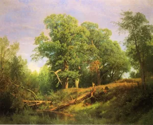 Landscape with Prancing Deer by Herman Herzog Oil Painting