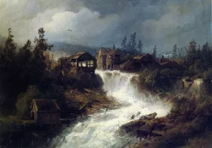 Logging in the Mountains Oil painting by Herman Herzog