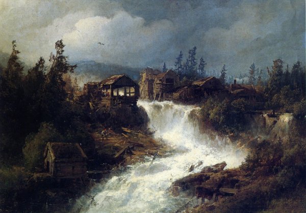 Main Product Photo of Logging in the Mountains Painting by Herman Herzog
