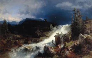 Mountain Landscape with Watermill Oil painting by Herman Herzog