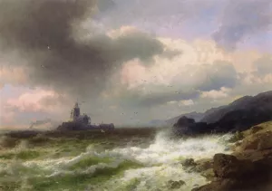 Saddle Rock Lighthouse, Maine by Herman Herzog Oil Painting