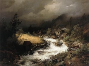 The Old Water Mill by Herman Herzog Oil Painting