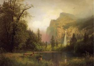 The Waterfall by Herman Herzog - Oil Painting Reproduction