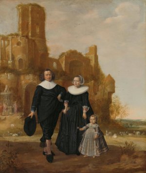 Portrait of a Couple with their Child in a Landscape by Herman Meynderts Doncker Oil Painting