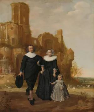 Portrait of a Couple with their Child in a Landscape by Herman Meynderts Doncker Oil Painting