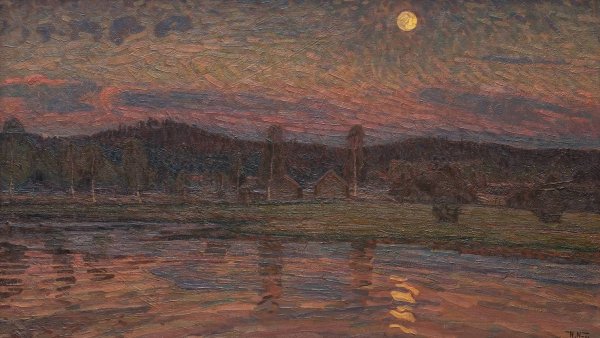 Main Product Photo of Moonlit Landscape  Painting by Herman Norrman