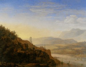 An Extensive Rheinish Landscape with Travellers in the Foreground