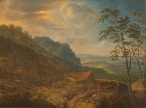 Berglandschap met boerderij by Herman Saftleven Oil Painting