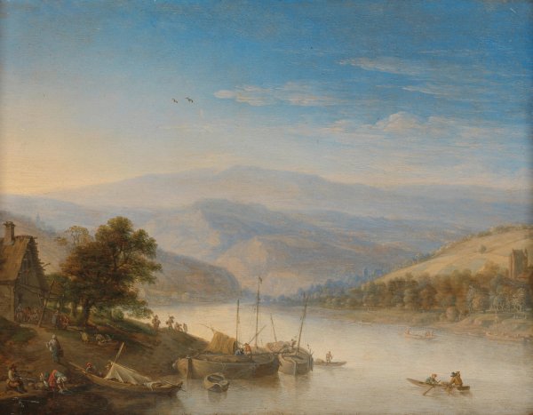 Gezicht op de Rijn bij Andernach  by Herman Saftleven - Hand-Painted Oil Painting Reproduction