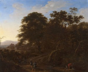 Landscape with travellers by Herman Saftleven Oil Painting