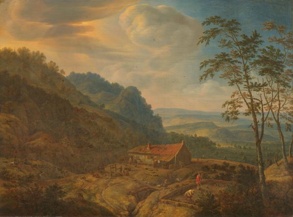 Mountainous Landscape with Farm  by Herman Saftleven - Hand-Painted Oil Painting Reproduction