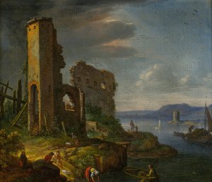 River Landscape With Ruins, Boats And Figures by Herman Saftleven Oil Painting