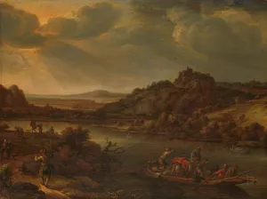 Riviergezicht met veerpont Oil painting by Herman Saftleven
