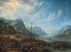 View of a River with Boat Moorings by Herman Saftleven Oil Painting