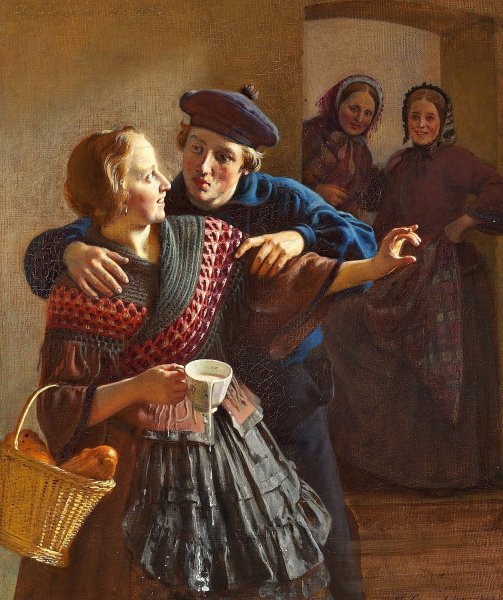 Kurtiserende par  by Herman Siegumfeldt - Hand-Painted Oil Painting Reproduction