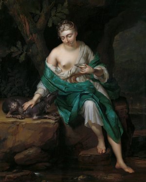 A Woman with a Dog by Herman Van Der Mijn Oil Painting