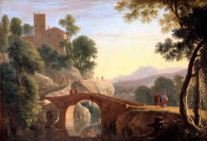 Italian Landscape with Bridge by Herman Van Swanevelt Oil Painting