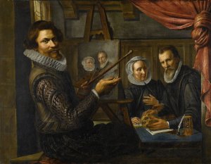 The Painter in his Studio Painting the Portrait of a Married Couple by Herman Van Vollenhoven Oil Painting