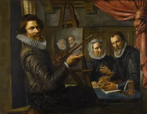 The Painter in his Studio Painting the Portrait of a Married Couple by Herman Van Vollenhoven Oil Painting