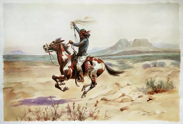 Apache Indian Scout Signalling the Column by Herman W. Hansen - Oil Painting Reproduction