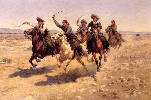 Cowboy Race by Herman W. Hansen - Hand-Painted Oil Painting Reproduction