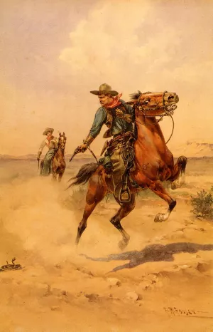 Shooting a Rattlesnake by Herman W. Hansen - Oil Painting Reproduction