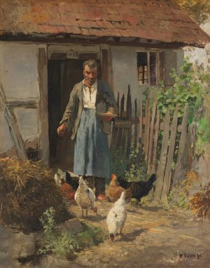 Die Futterung der Huhner by Hermann Baisch Oil Painting