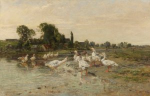 Ganse am Dorfweiher by Hermann Baisch Oil Painting