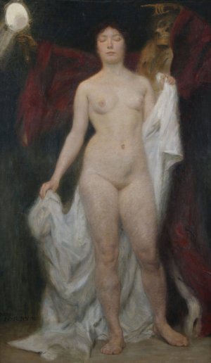 Weiblicher Akt mit Tod als Vanitasallegorie by Hermann Behrens Oil Painting