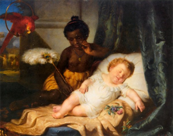 Watching The Baby Sleep by Hermann Brucke - Hand-Painted Oil Painting Reproduction