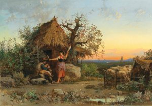 A backpipe playing shepherd, in the background Rome by Hermann David Salomon Corrodi Oil Painting