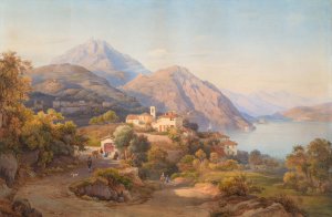 A Summer Evening at the Lago Maggiore by Hermann David Salomon Corrodi Oil Painting