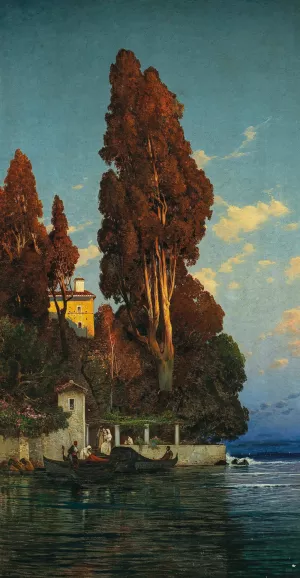 An Italian lake by Hermann David Salomon Corrodi Oil Painting