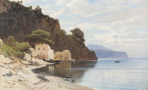 At the Amalfi coast by Hermann David Salomon Corrodi Oil Painting