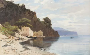 At the Amalfi coast by Hermann David Salomon Corrodi Oil Painting