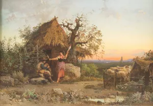 Music making shepherds, Rome in the background Oil painting by Hermann David Salomon Corrodi