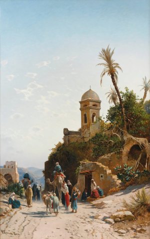 On The Road To Jerusalem by Hermann David Salomon Corrodi Oil Painting