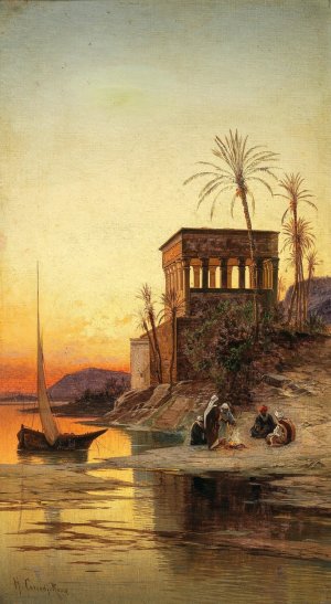 Resting by the Nile, in the Background Trajan's Kiosk by Hermann David Salomon Corrodi Oil Painting
