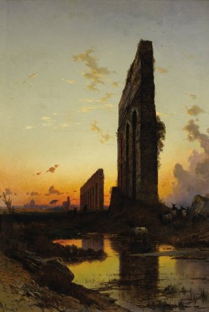 Sunset by the Ruins by Hermann David Salomon Corrodi Oil Painting
