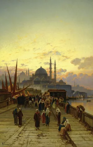 The Galata Bridge, Constantinople Oil painting by Hermann David Salomon Corrodi