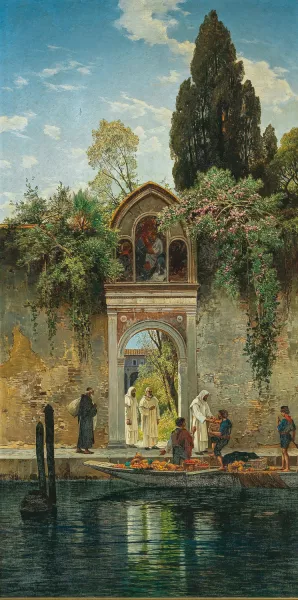 Venice, at the gate of the island monastery of San Lazzaro by Hermann David Salomon Corrodi Oil Painting