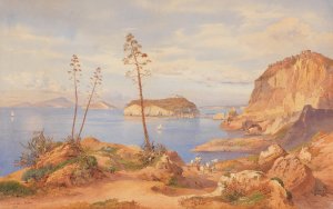 View of the island of Nisida in the Gulf of Pozzuoli by Hermann David Salomon Corrodi Oil Painting