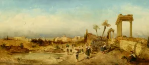 Fetching Water at a Fountain by Hermann David Solomon Corrodi - Oil Painting Reproduction