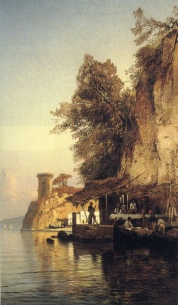 Main Product Photo of Italian Fisherfold By the Sea, Southern Italy Painting by Hermann David Solomon Corrodi
