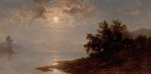 Moonlit Lake, White Mountains by Hermann Fuechsel Oil Painting